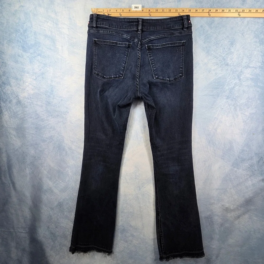 DL1961 Dark Wash High Rise Flare Jeans with Side Slit‎ Raw Hem Size 30